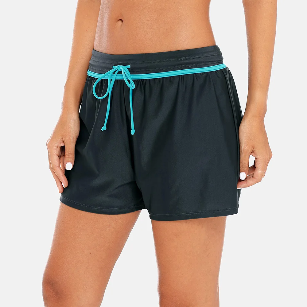 Anfilia Swimming Trunks Women Bikini Bottom Solid Color Swimwear Briefs Split Bandage Boy Shorts