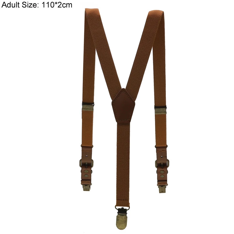 Adult Brown Parent-Child Style Soild Color Children/Adult Belt Baby Boys Girls Adjustable Suspenders 3 Clip-on Y-back Braces Elastic - Цвет: Adult Brown