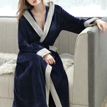 

Women Pajamas Beauty Salon Bathrobe Thick Section Autumn And Winter Plus Long Fashion Plus Velvet Robe Flannel New