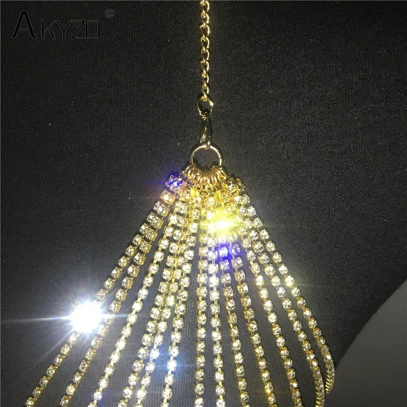 Shiny Diamante Waist Body Chain Women Gold Sliver Long Tassel Rhinestone Hollow Out Metal Chain Clubwear Accessories Body Chains