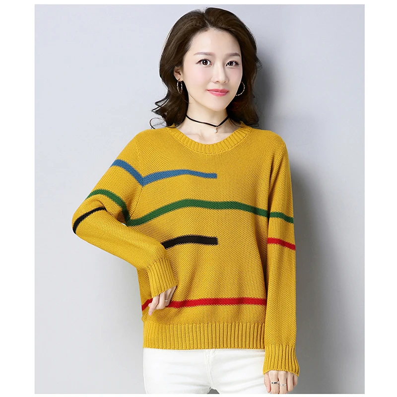 Women's Sweater Loose Autumn Winter 2019 Sweater Fashion Long Sleeve Base Coat Pullover Color Matching Leisure Knitted Women's Sweater Loose Autumn Winter 2019 Sweater Fashion Long Sleeve Base Coat Pullover Color Matching Leisure Knitted