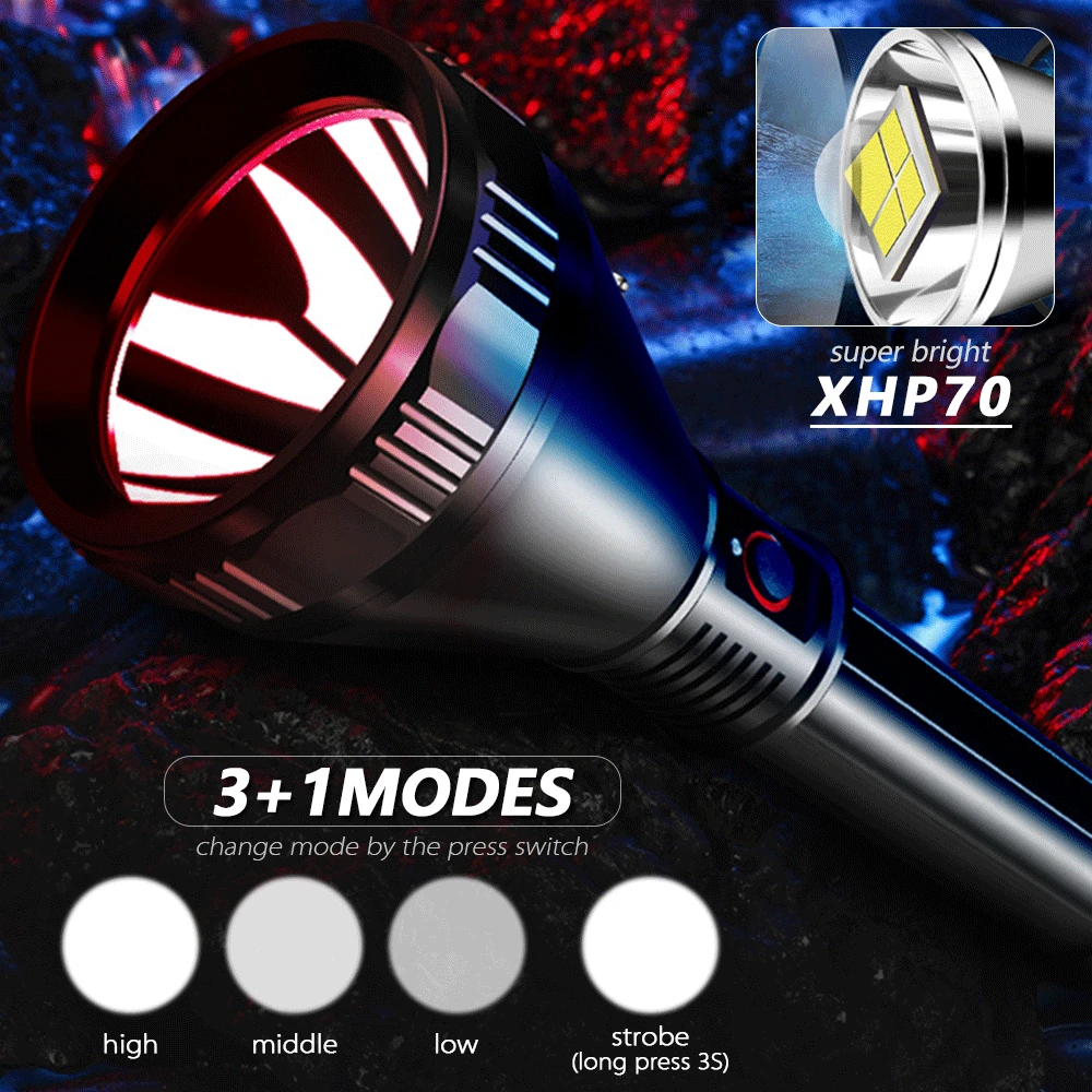 Яркий XHP70 светодиодный фонарик 800 м дальний фонарь Тактический ремешок