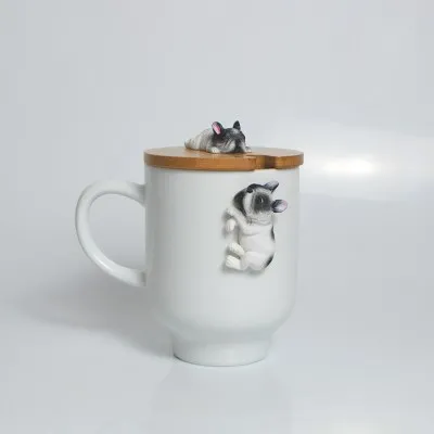 White bulldog 2 401 мл Kawaii Dog керамическая 3D корги Французский бульдог кружка с бамбуковая чашка крышка креативный декор дома магазина Органайзер подарки для девочек - Цвет: White bulldog 2