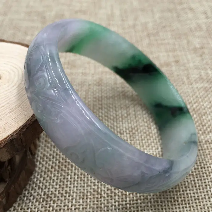A-5590 Vintage Hand-carved Lavender Green Jadeite Jade Gems Bracelet Bangle 62mm | Украшения и аксессуары