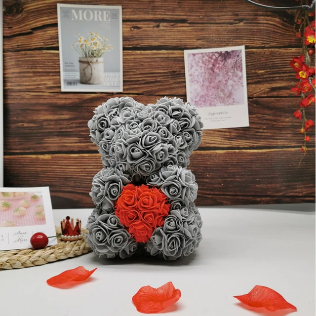 Bonito regalo para el Día de San Valentín, oso Rosa rojo de 25cm, flor  Artificial, decoración navideña, regalo de San Valentín para mujer,  decoración del hogar - AliExpress