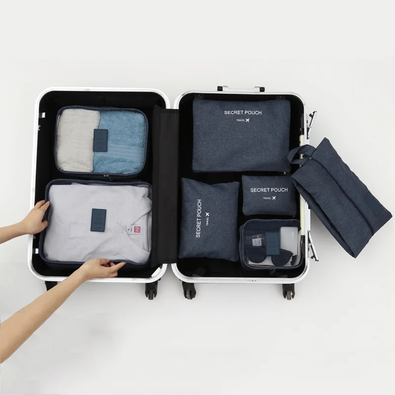 Упаковочные кубики для чемодана, дорожный органайзер для багажа с сумкой для обуви и туалетными сумками для хранения белья - Цвет: Коричневый