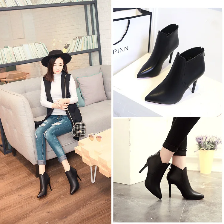 

Autumn Pointed Short Boots Women's Boots And Bare Short England High-Heel Thin Heeled WOMEN'S Shoes Boots Shoes Martin Boots