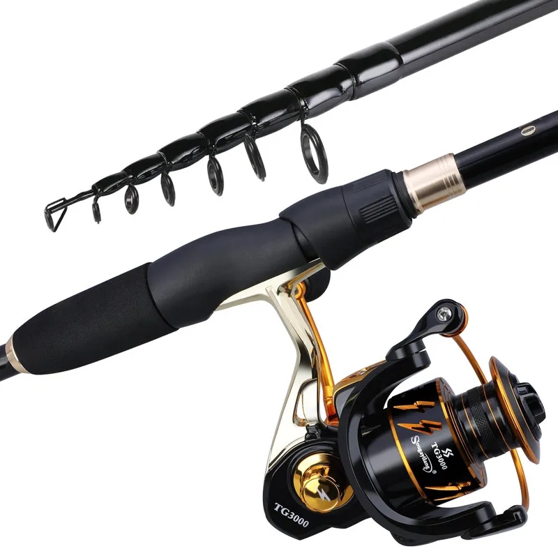Sougayilang 1.8-2.4m Telescopic Rod and 13+1BB Reel Set and Fishing Rod of 99% Carbon Materials Carp Fishing Rod Combo Pesca