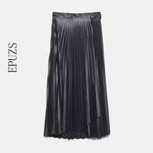 Зимние юбки с высокой талией, Женская плиссированная юбка средней длины, винтажные юбки, длинные юбки из искусственной кожи, женские юбки faldas mujer, новинка