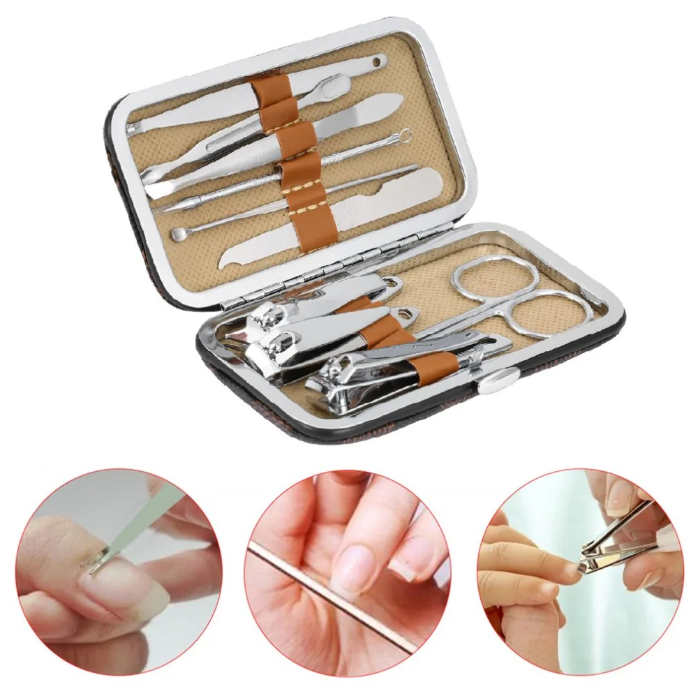 10PCS/Set Stainless Steel Universal Home Office Manicure Set Nail Clippers Cleaner Grooming Kit Nail Care Tool Sets