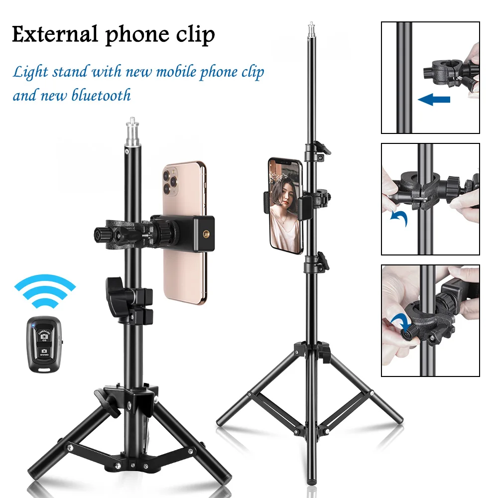 100/150/190Cm Supporto Per Treppiede Portatile Regolabile Per Studio Fotografico Con Clip Per Telefono Bluetooth Per Flash Photo Studio