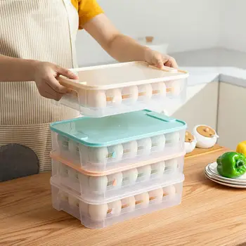 

1pc Egg Protective Case Stackable Egg Box Eggs Storage Container with Cover for Home Shop Kitchen Beige