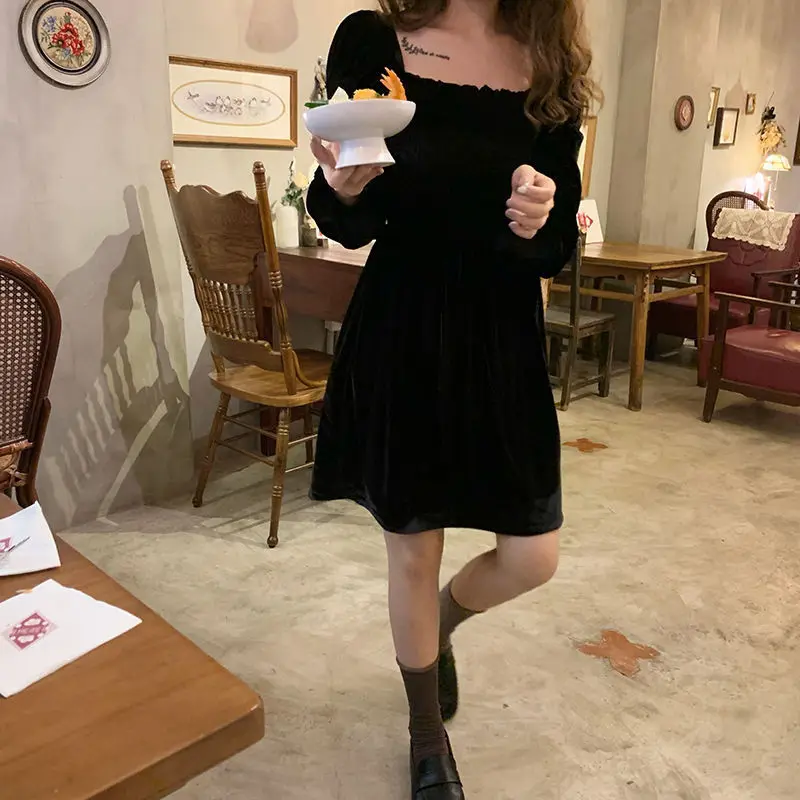 Dress Women Thicker Spring Elegant Korean Vintage Elastic Waist Classic Black Womens Party Vestidos Slim Stylish Sexy Ladies New dresses to wear to a wedding