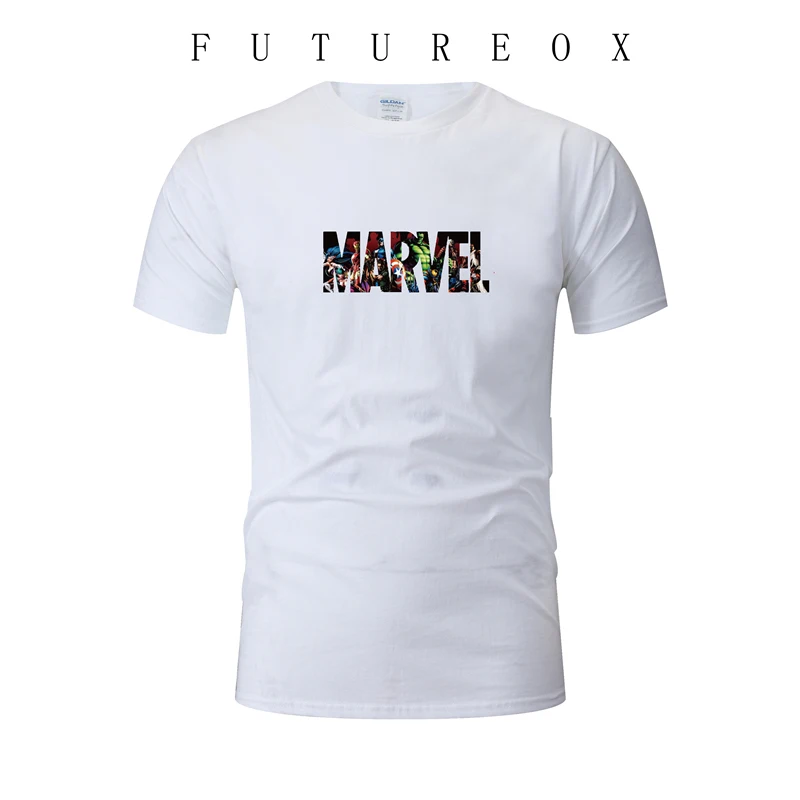 Мужская футболка с коротким рукавом модная из 100% хлопка принтом MARVEL для катания