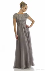 Vintage Sheer Crystal Chiffon Mother Of Bride Groom Dresses for Wedding Short Sleeve Rhinestone Ruffles Empire Scoop Neckline Ev