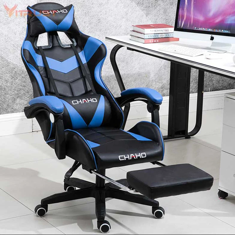 Игровой стул из кожи с высокой спинкой стильный компьютерный для гоночного пк
