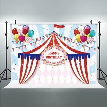

Circus Happy Birthday Backdrop Photo Studio Booth Backgroud Masquerade Party Decoration Backdrop for Photography Poster