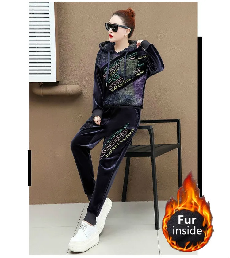 Max LuLu модный Европейский спортивный костюм женские трикотажные топы шаровары женские с капюшоном комплект из двух предметов бархатная одежда Меховые Теплые наряды
