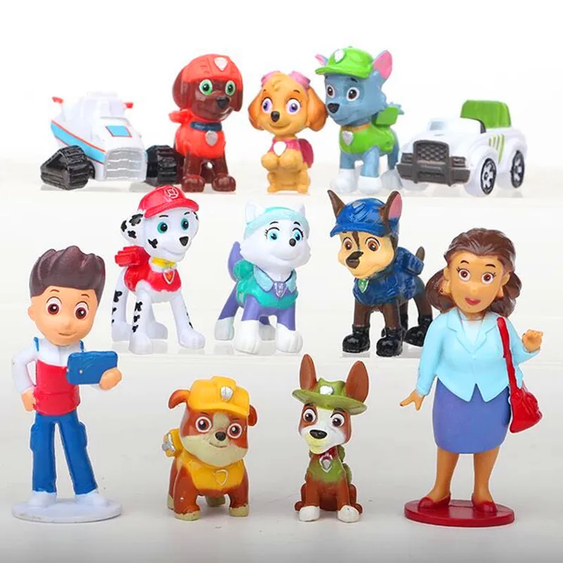12pcs С принтом из мультфильма «Щенячий патруль игрушки собака Patrulla Canina фигурки деформации виниловые куклы игрушки для детей детская одежда с принтом из мультфильма «Щенячий патруль подарки на день рождения - Цвет: 12pcs