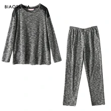 BIAORUINA Women's Comfortable Cotton Blends Casual Pajama Set Female Keep Warm Sleeping Set Autumn Winter Loose Casual Sets