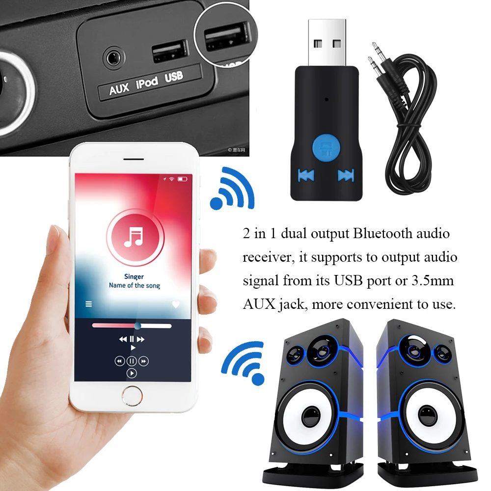 KEBIDU USB Bluetooth приемник аудио музыкальный приемник адаптер с микрофоном Handsfree 3,5 мм потоковое A2DP для автомобильного динамика