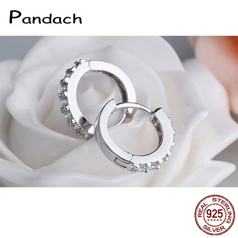 Silver Earrings PANDACH 925 Sterling Silver Crystal Circle Earring For Women Making Jewelry Gift Wedding Party Engagement Jewellery