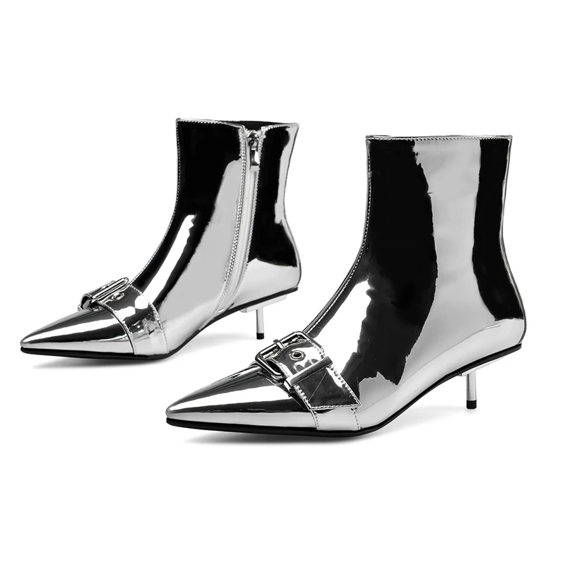 WETKISS/пикантные ботинки из змеиной кожи; женские кожаные ботильоны; обувь на тонком каблуке; женская обувь с острым носком и пряжкой; Женская Весенняя обувь года