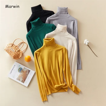 Marwin-새로운 가을 겨울 탑 솔리드 풀 팜므 풀오버, 두꺼운 니트, 여성용 터틀넥, 특대 사이즈 여성 스웨터
