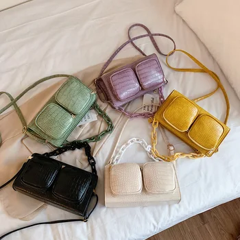 

Fashion Stone Pattern Double Pocket Small Square Bag 2020 New Chain Female Shoulder Messenger Small Bag Crossbody Bags Channels