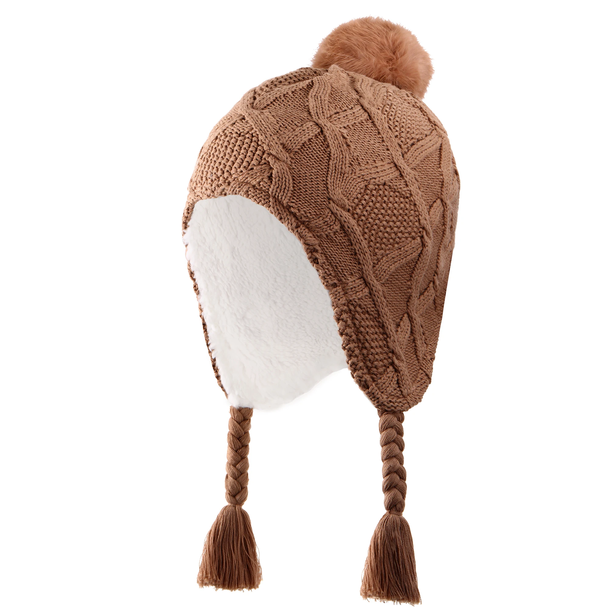 Connectyle Toddler Girls Sherpa Lined Knit Winter Hats with Earflap ...