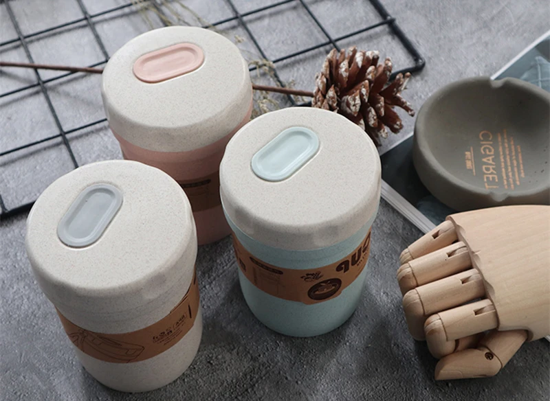 300ML Wheat Fiber Coffee Cup Travel Mug Portable Double-wall Insulation Office Coffee Tea Cups Milk Cup (11)