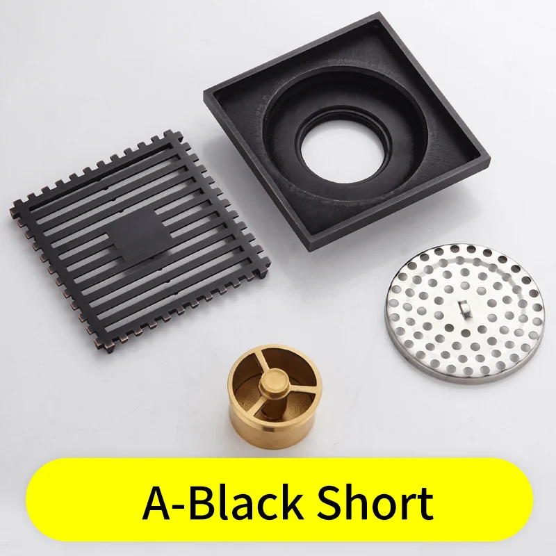 A-Black-Short Туалет душ Трап квадратный латунный Черный Ванная раковина пол отходы решетки душ линейные Крышки Плитка Вставка - Цвет: A-Black-Short