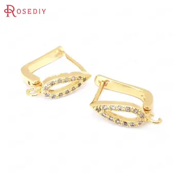 

(38407)4PCS Height 12MM 24K Gold Color Brass and Zircon Drop Shape Stud Earrings Pins Earrings Clasps Jewelry Making Supplies