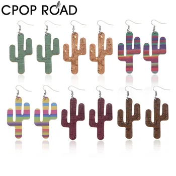 

Cpop Double-side Cactus Faux Leather Earrings for Women Rainbow Print Pendant Statement Earrings Lightweight Jewelry Accessories