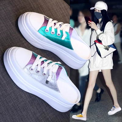 

Thick bottom half slippers female 2019 summer new Korean version without heel a pedal lazy shoes small white shoes women