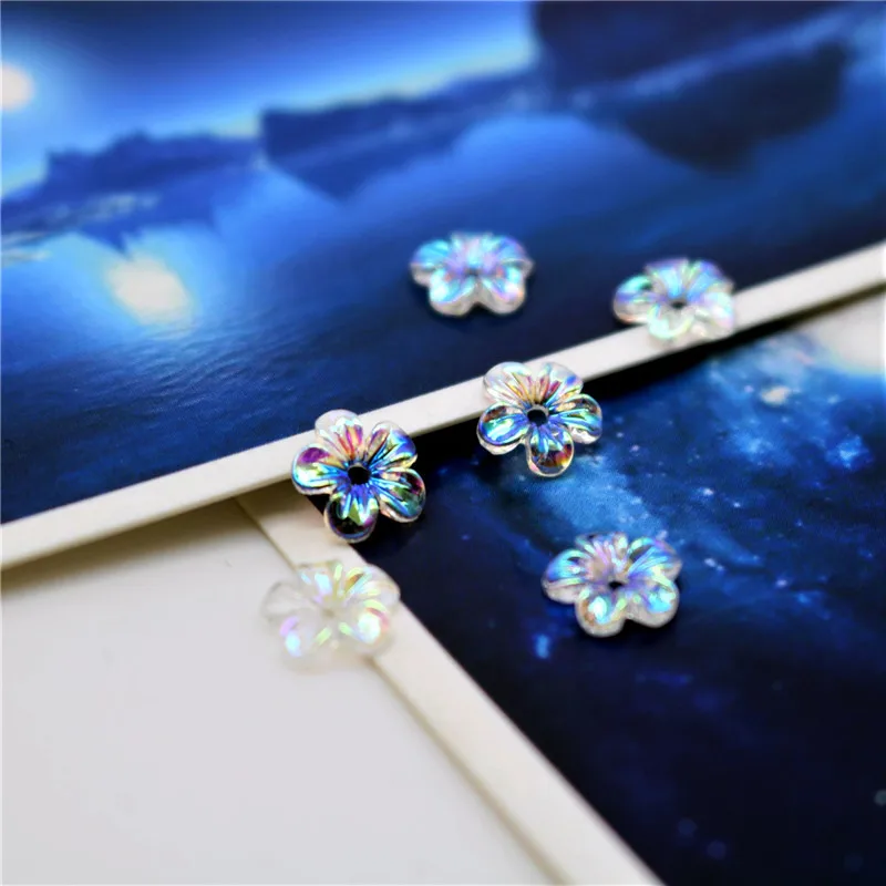 100Pcs  Flower Nail AB Color Rhinestone Aurora Resin Clear Rhinestones For Nail Gummy Flower 3D Nail Art Piercing Accessories