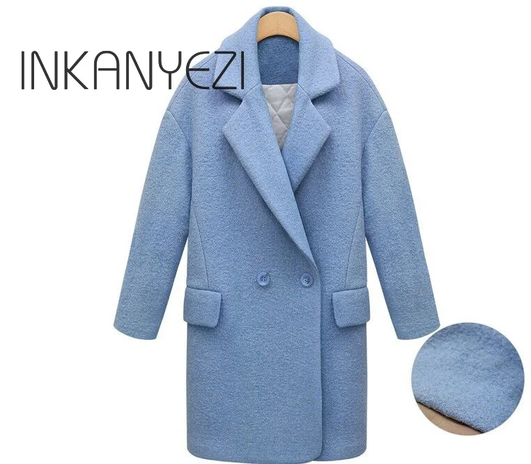 Winter Women Long Coat Solid Lapel Long Sleeve Elegant Pink Wool Coat Winter Thick Warm Casual Office Work Overcoat-85