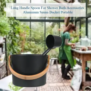 

Practical Long Handle Spoon Steam Room Bath Accessories Portable Aluminum Sauna Bucket For Shower