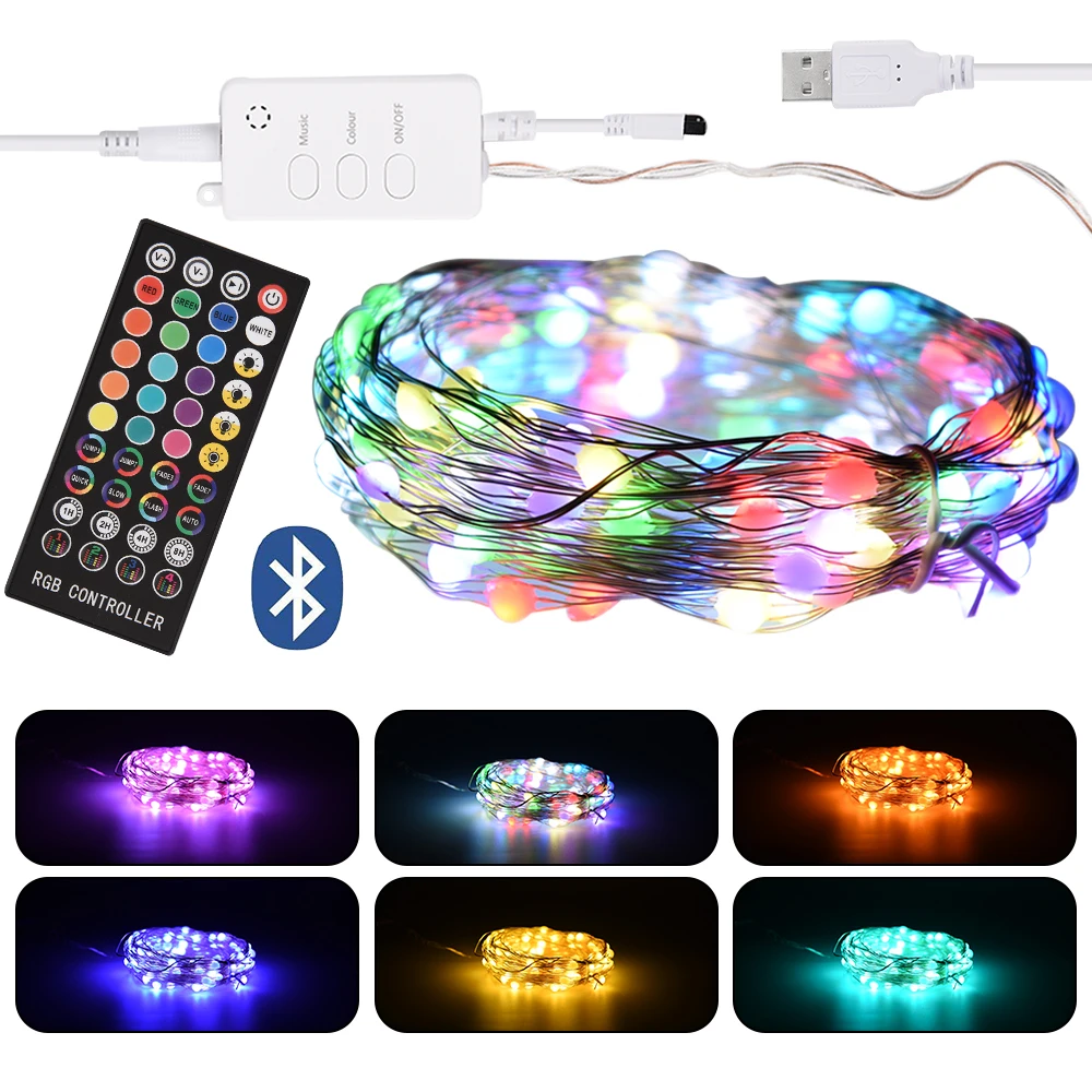 USB считыватель смарт-Рождество RGB Управление светильник гирлянды 10 метров 100 s + 40