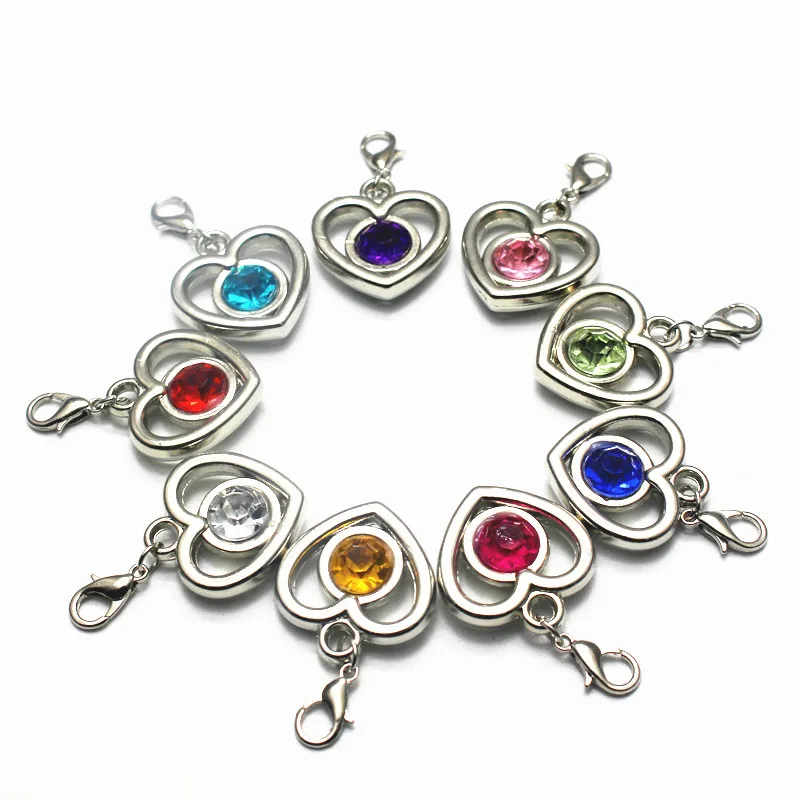 

Mix color 20pcs crystal birthstone heart charm dangle charms lobster clasp charms diy bracelet&bangle jewelry charm