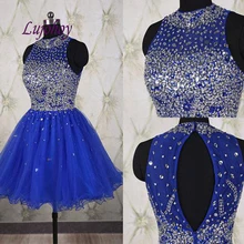Роскошный Королевский Синий Короткие платья для выпускного вечера для девочек из тюля для женщин коктейльные Выпускные платья 8 класса