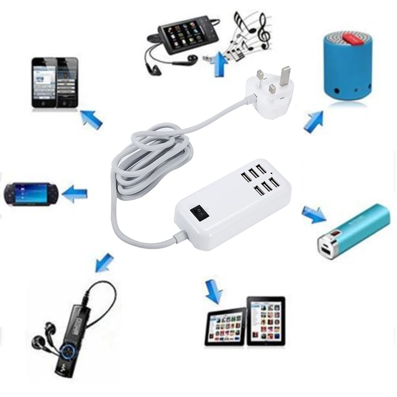 6 Порты и разъёмы портативный usb-концентратор настольное настенное зарядное устройство AC зарядное устройство с адаптером удлинитель удобен для путешествий