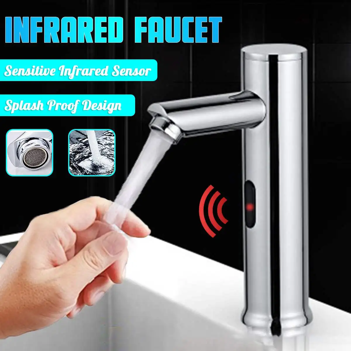 

Bathroom Automatic Infrared Sensor Sink Faucet Touchless Basin Water Tap DC 6V Battery Water Saving Cold and Hot Water Mixer Tap