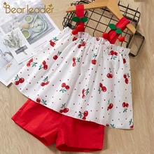 Bear Leader/комплект одежды для девочек; коллекция года; комплект летней детской одежды; костюм для девочек с рисунком вишни; Топ для маленьких девочек+ шорты; Детский комплект