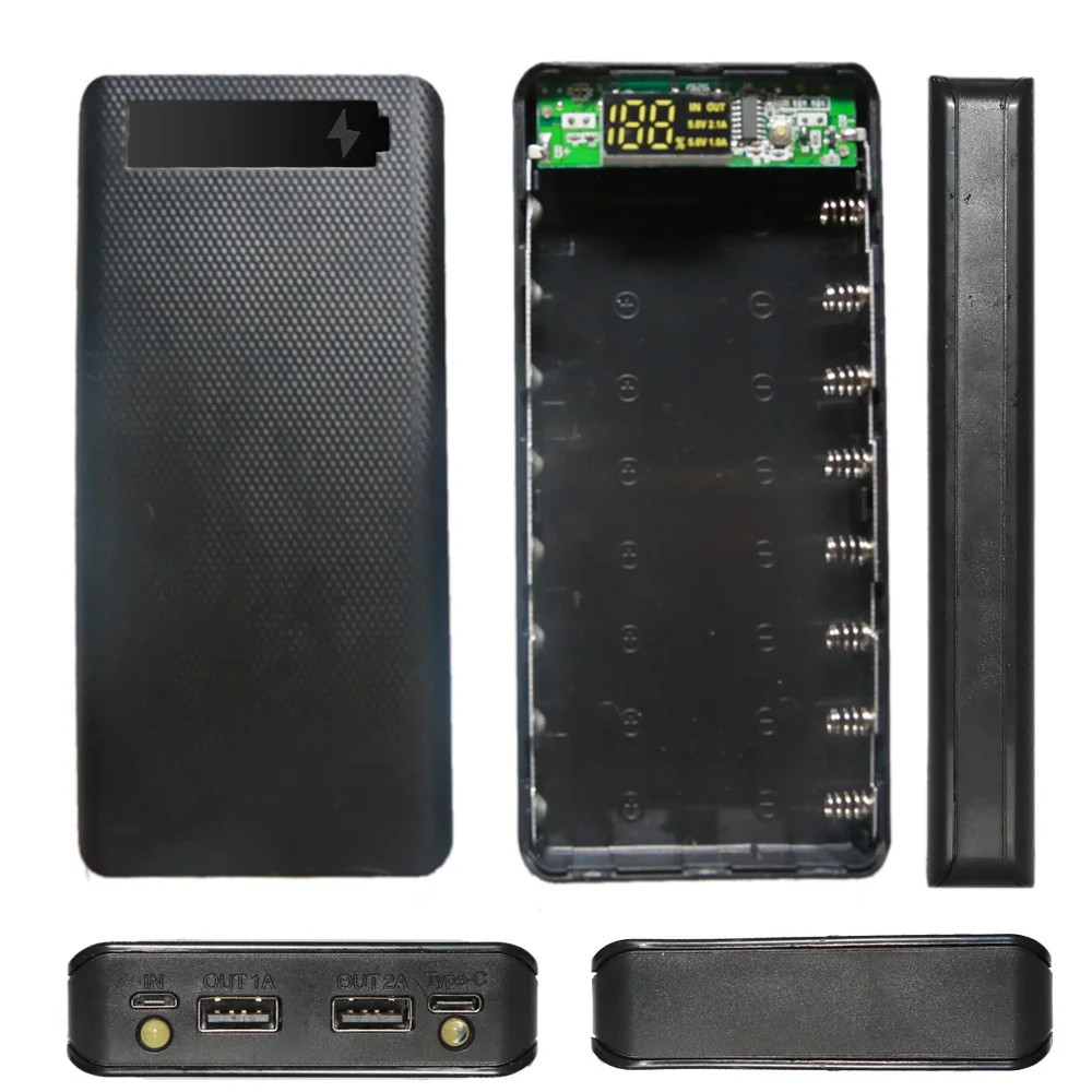 Ящик для хранения батарей USB Type C 8x18650 DIY Мобильный Внешний аккумулятор 5 В двойной