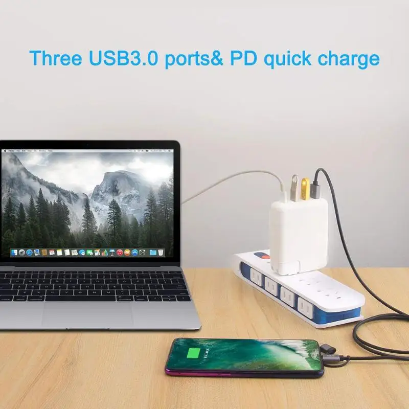 4 в 1 61 Вт адаптер питания док-станция 3 USB 3,0 PD Тип C концентратор сплиттер для MacBook Pro оснащен силикагелем рукав износостойкий
