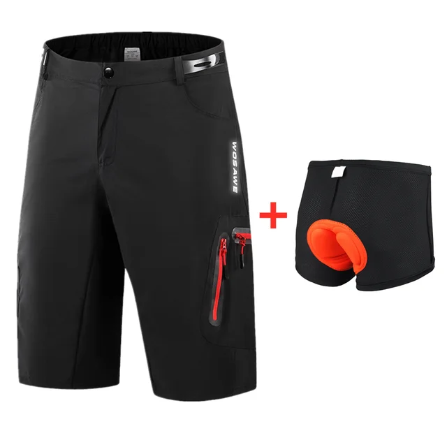 WOSAWE Cycling Shorts Summer Breathable Loose Short MTB Shorts Bike Shorts Men Running Bicycle Pants Riding Shorts Pants BL132-Black Red Set