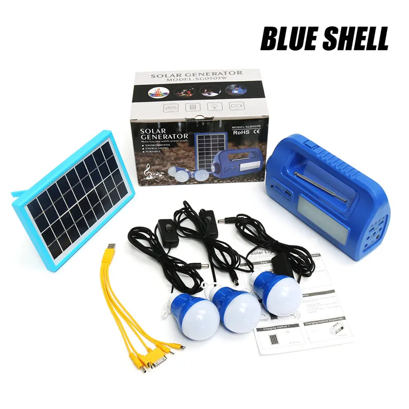 Blue Shell 9 в 3W переносная перезаряжаемая Солнечная аварийная генераторная система освещения USB зарядное устройство Внешний аккумулятор USB Солнечное зарядное устройство с 2 Вт светодиодный лампочками - Испускаемый цвет: Blue Shell