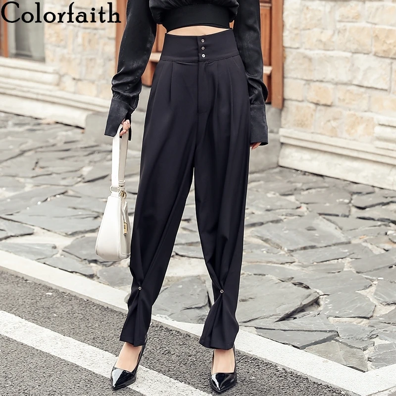 Colorfaith 2019 весенние женские брюки с высокой талией ампир повседневные пуговицы