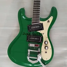 Ventures Mosrite Zero Fret Johnny Ramone Dark Green Electric Guitar Bigs Tremolo Tailpiece, Black P-90 Pickups, Vintage Tuners